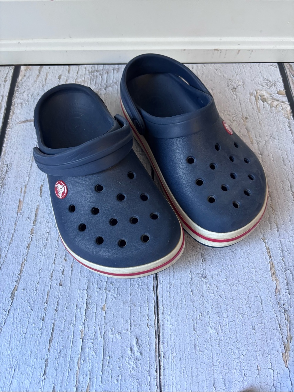 CROCS Kids Navy Blue Slip-On Clogs with Red-Trim Sole
